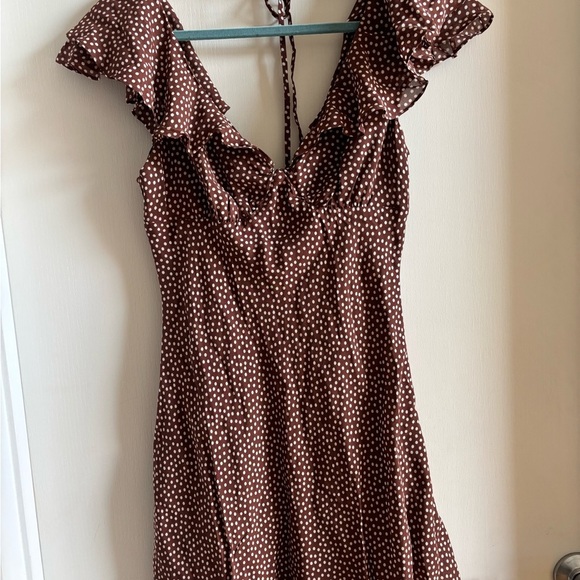 Reformation Brown Polka Dot Mini Dress - Picture 3 of 5